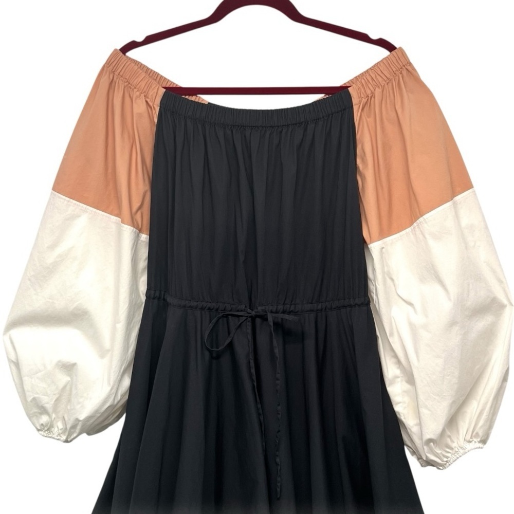 Staud Juliet Colorblock Off The Shoulder Cotton Bubble Hem Puff Sleeve Dress S - Picture 7 of 13